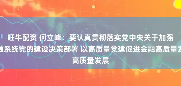 旺牛配资 何立峰：要认真贯彻落实党中央关于加强金融系统党的建设决策部署 以高质量党建促进金融高质量发展